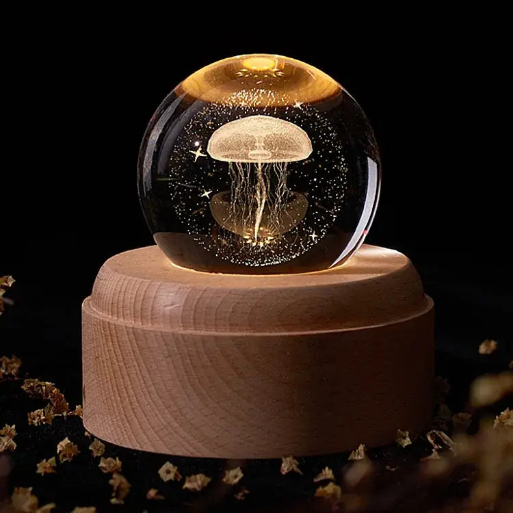 Galaxy crystal ball music box bedroom rotating wooden light glow
