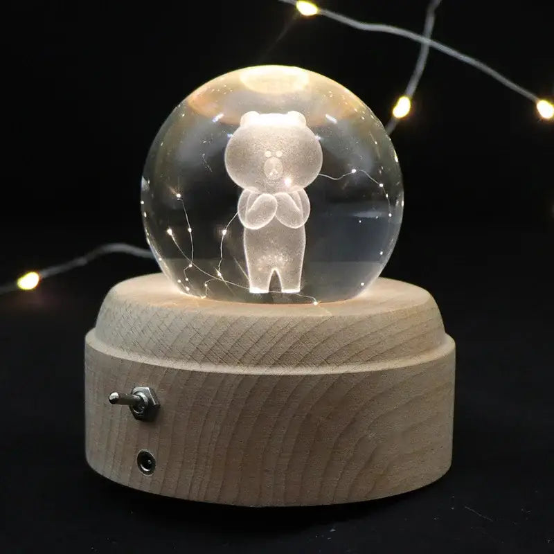 Galaxy crystal ball music box bedroom rotating wooden light glow