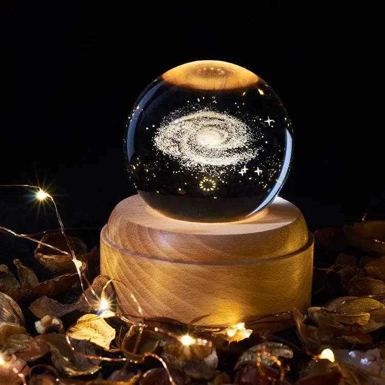Galaxy crystal ball music box bedroom rotating wooden light glow