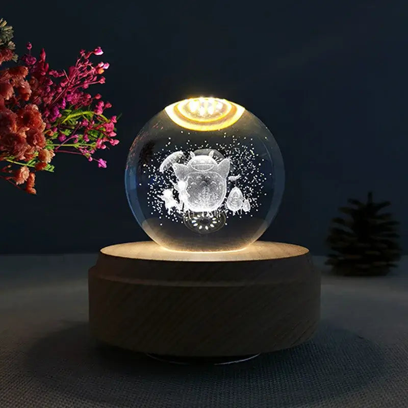 Galaxy crystal ball music box bedroom rotating wooden light glow