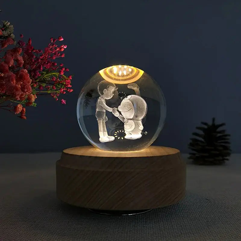 Galaxy crystal ball music box bedroom rotating wooden light glow