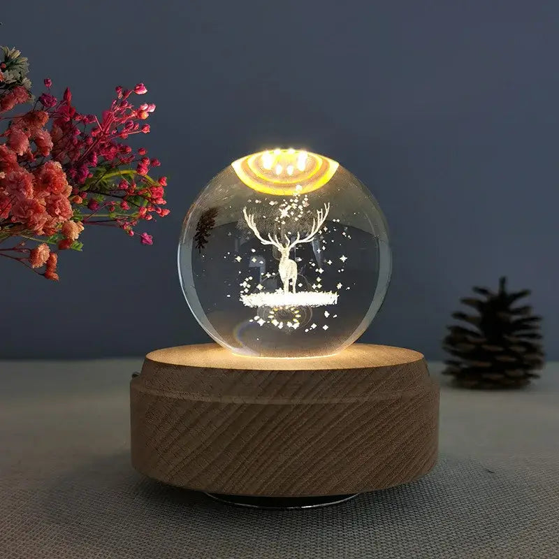 Galaxy crystal ball music box bedroom rotating wooden light glow