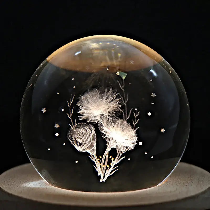 Galaxy crystal ball music box bedroom rotating wooden light glow