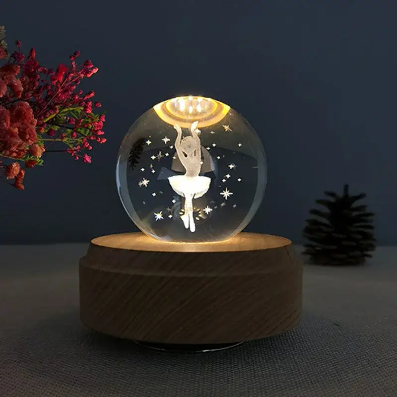 Galaxy crystal ball music box bedroom rotating wooden light glow