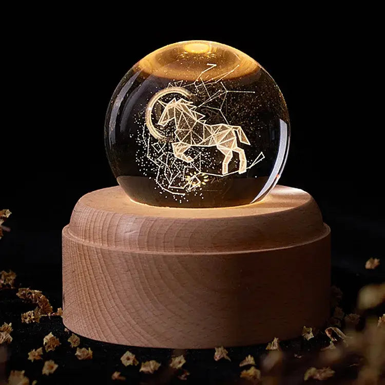 Galaxy crystal ball music box bedroom rotating wooden light glow