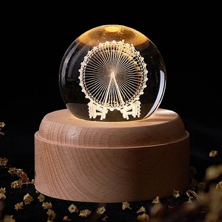 Galaxy crystal ball music box bedroom rotating wooden light glow