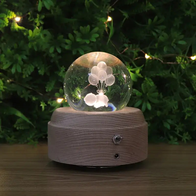 Galaxy crystal ball music box bedroom rotating wooden light glow