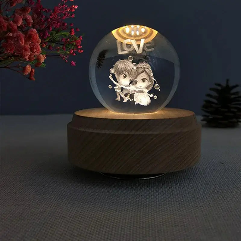 Galaxy crystal ball music box bedroom rotating wooden light glow
