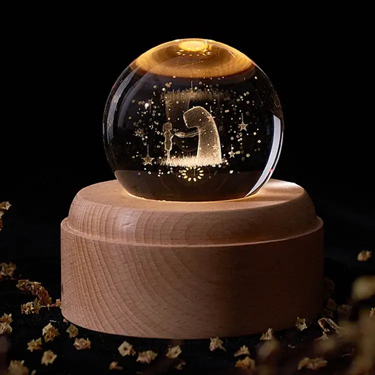 Galaxy crystal ball music box bedroom rotating wooden light glow