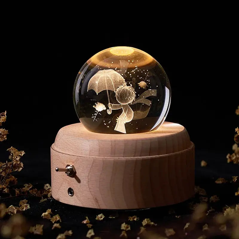 Galaxy crystal ball music box bedroom rotating wooden light glow