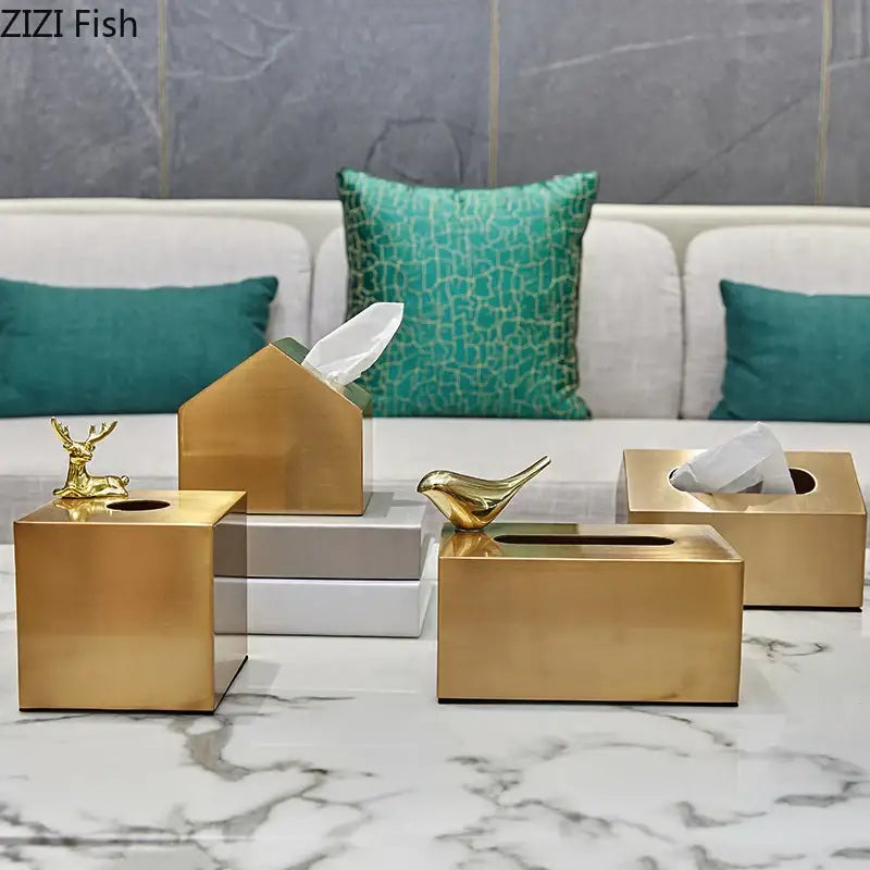 Geometric animal brass color tissue box living room decor