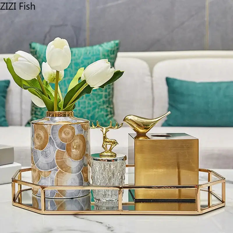 Geometric animal brass color tissue box living room decor