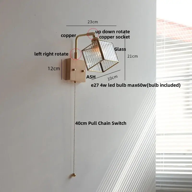 Geometric blue glass and brass led wall light dining room sconce