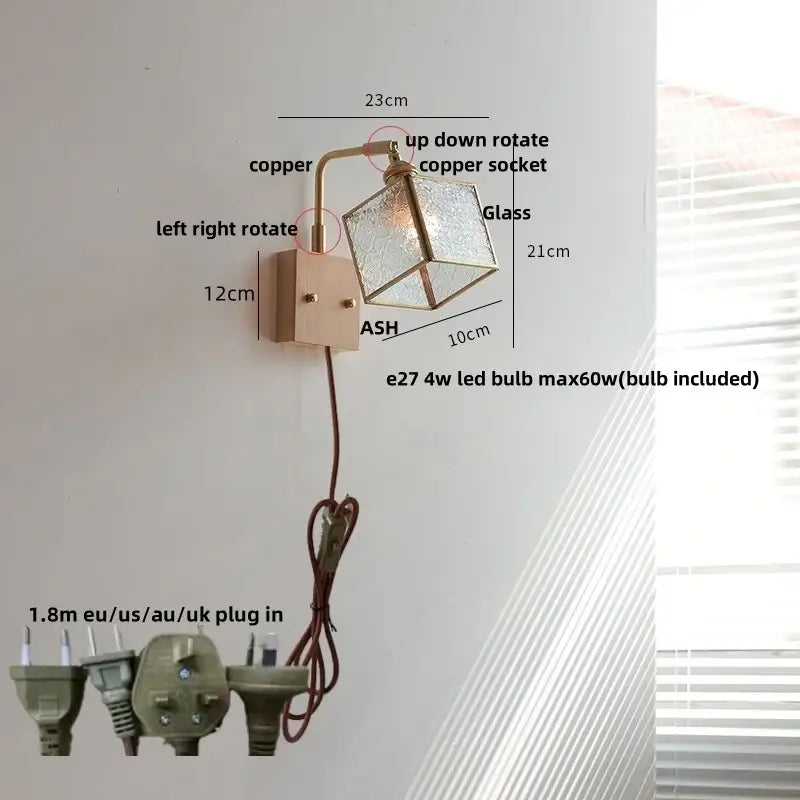 Geometric blue glass and brass led wall light dining room sconce