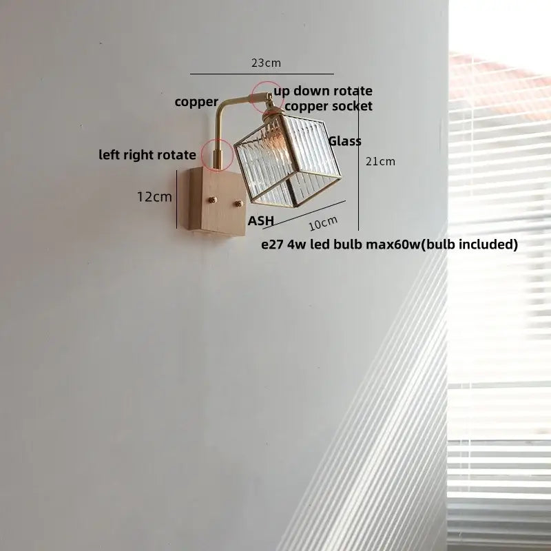 Geometric blue glass and brass led wall light dining room sconce