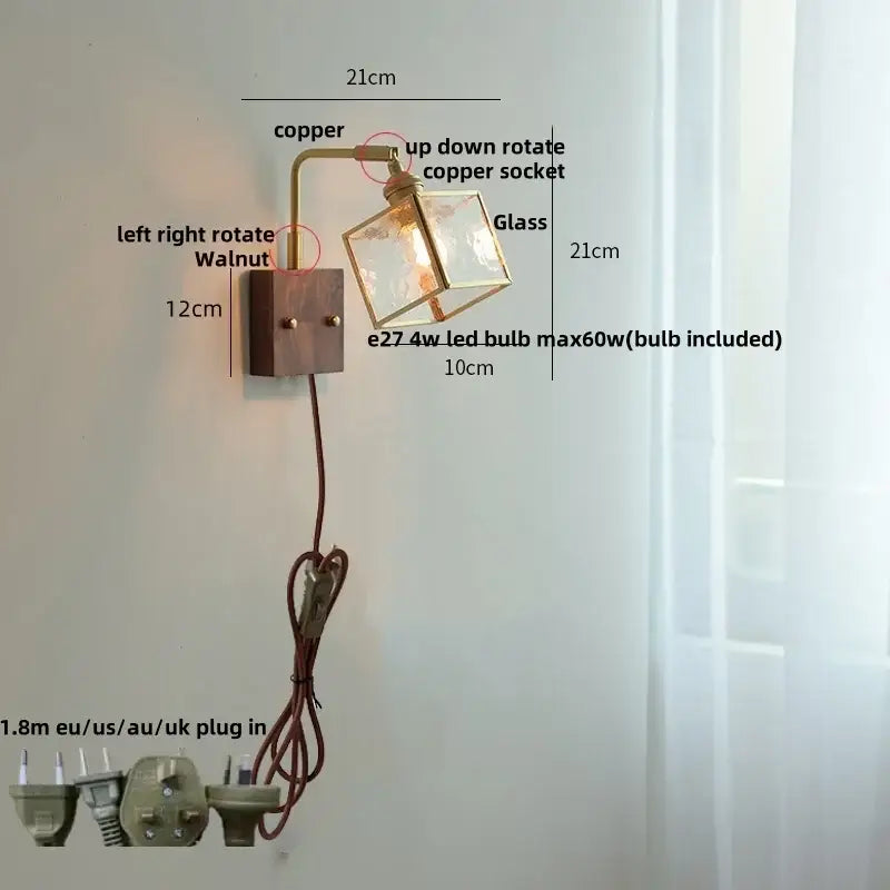 Geometric blue glass and brass led wall light dining room sconce
