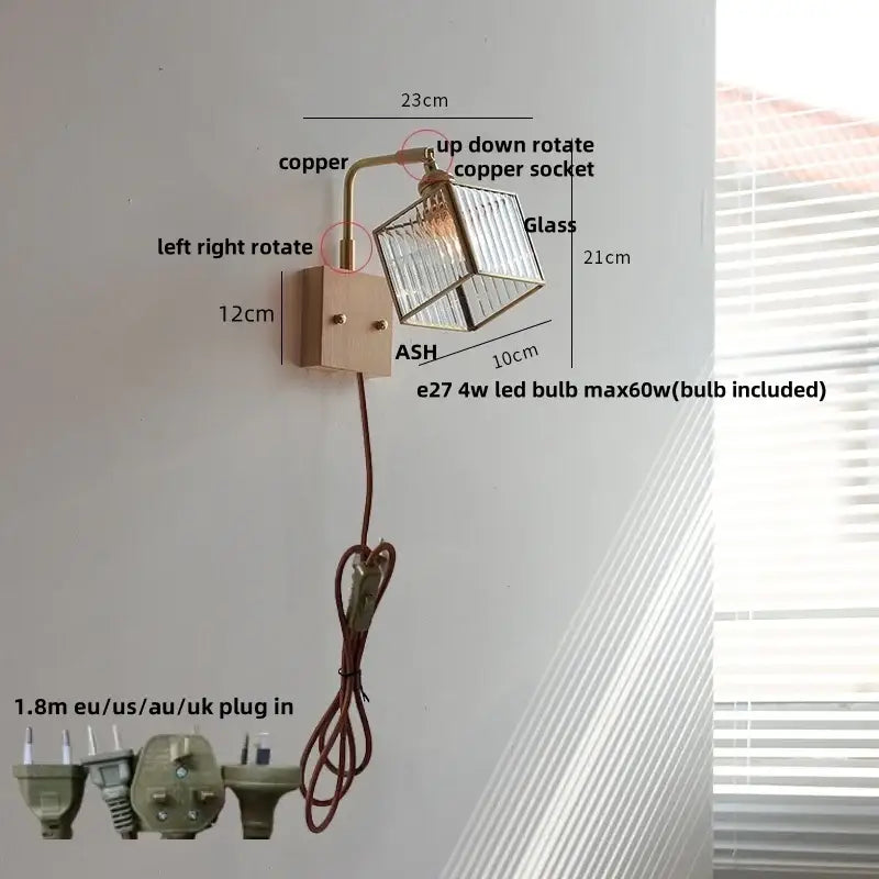 Geometric blue glass and brass led wall light dining room sconce