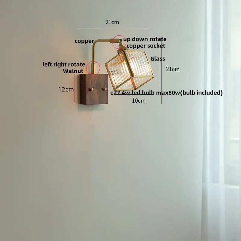 Geometric blue glass and brass led wall light dining room sconce
