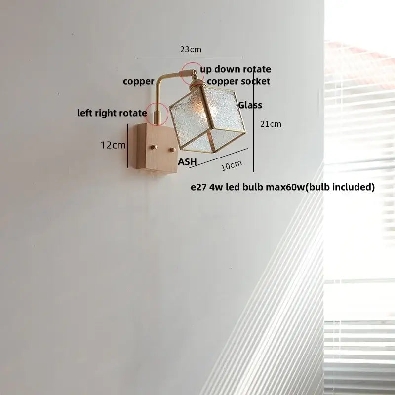 Geometric blue glass and brass led wall light dining room sconce