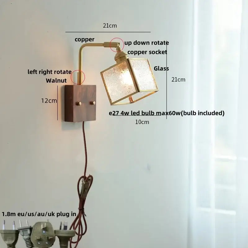 Geometric blue glass and brass led wall light dining room sconce