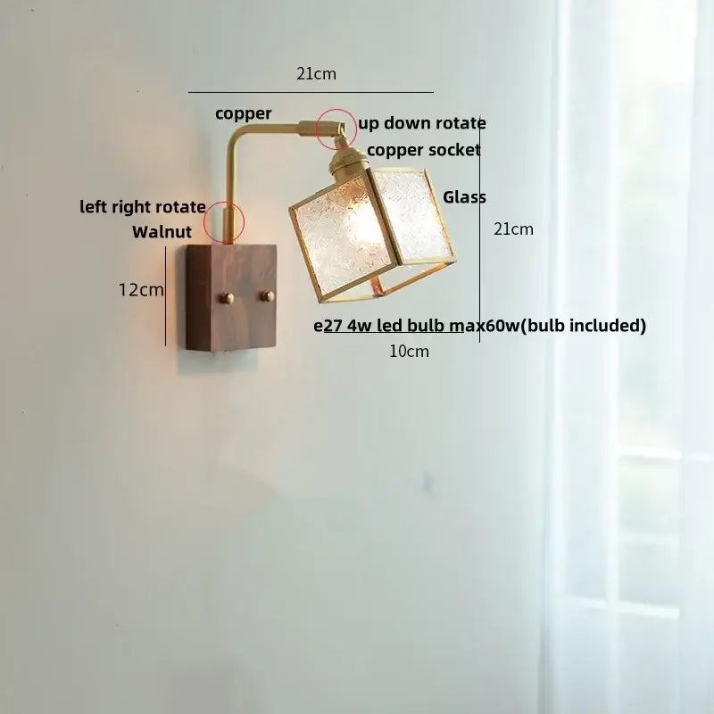 Geometric blue glass and brass led wall light dining room sconce