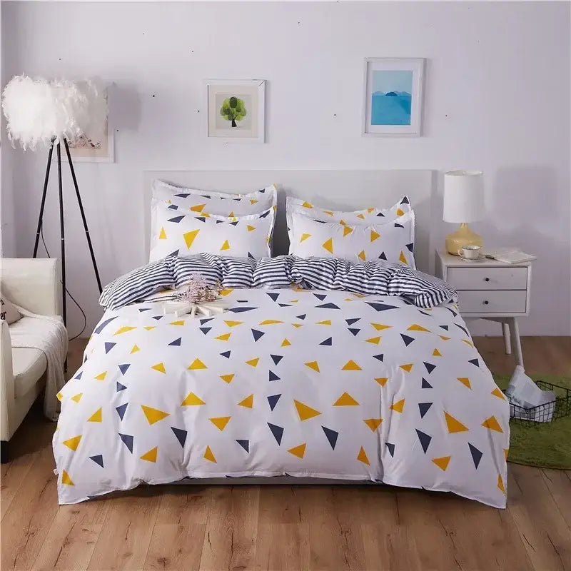 Geometric blue & white king size duvet set bedroom bedding