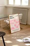Mid century bauhaus pink geometric framed canvas living room art