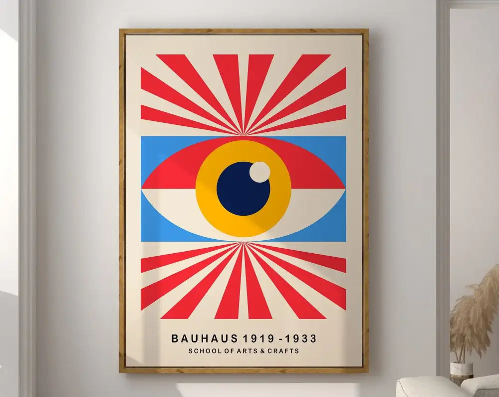 Mid century bauhaus pink geometric framed canvas living room art