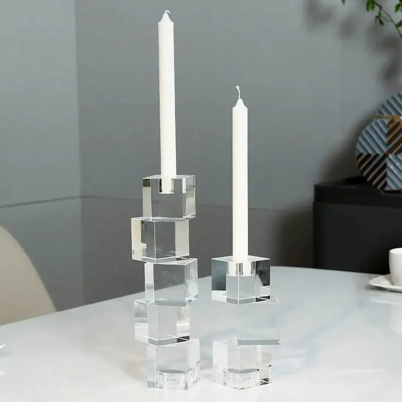 Geometric crystal glass candle holder living room cube decor