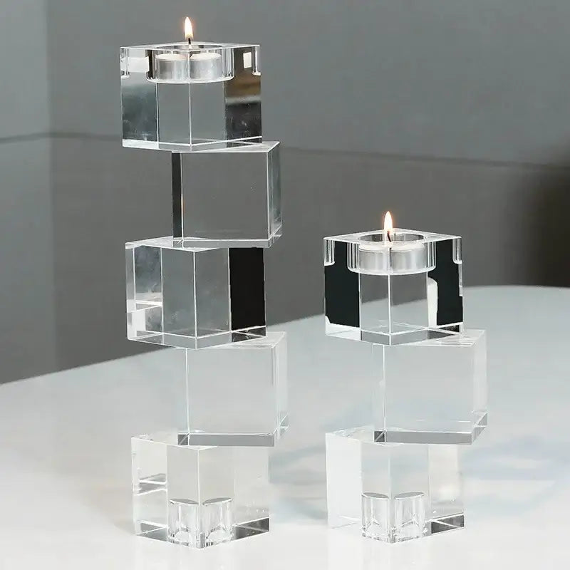 Geometric crystal glass candle holder living room cube decor
