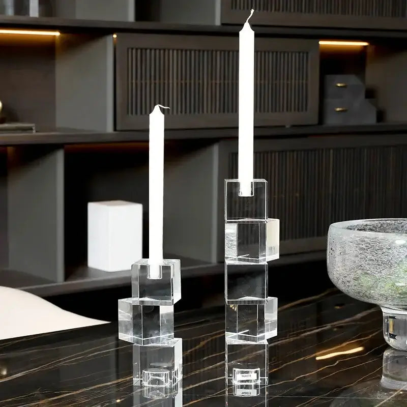 Geometric crystal glass candle holder living room cube decor