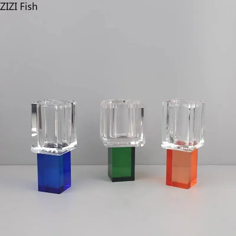 Geometric crystal glass vase with artificial flowers living room decor