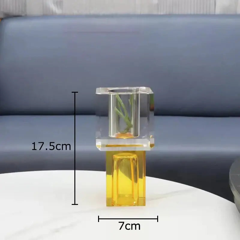 Geometric crystal glass vase with artificial flowers living room decor