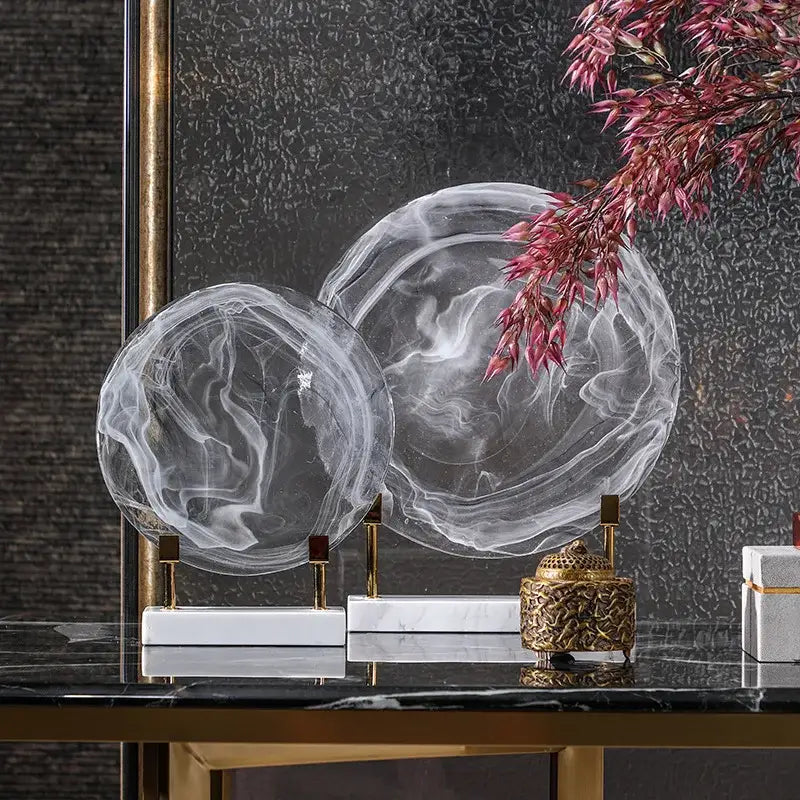 Geometric disk marble clear glass orbs living room decor figurines