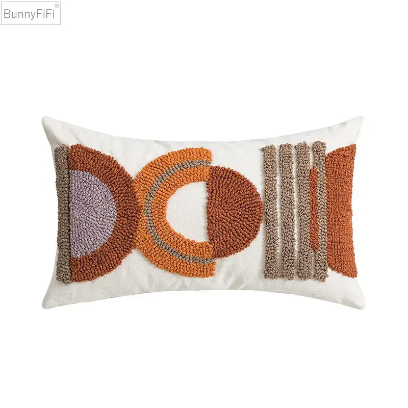 Geometric embroidered cushion cover – living room ethnic decor