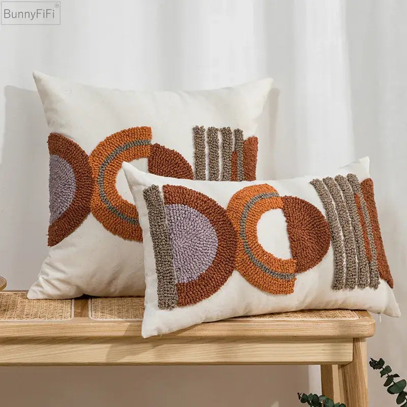 Geometric embroidered cushion cover – living room ethnic decor