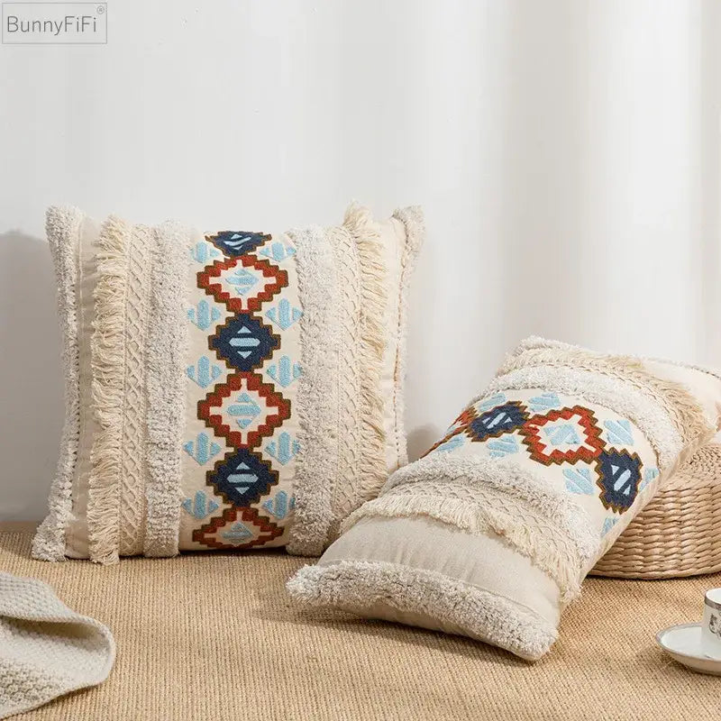 Geometric embroidered cushion cover – living room ethnic decor