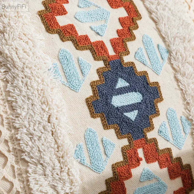 Geometric embroidered cushion cover – living room ethnic decor