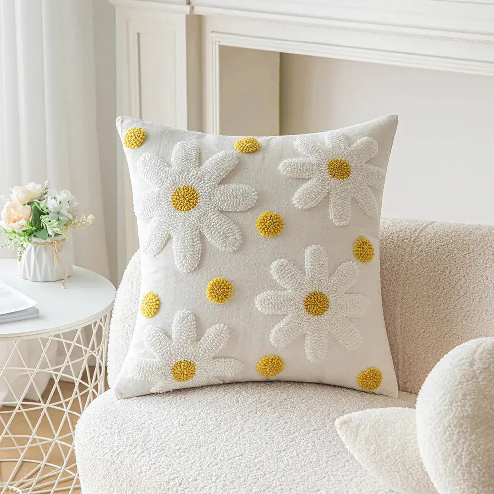 Geometric embroidery beige & taupe cushion cover living room pillow