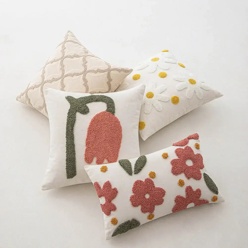 Geometric embroidery beige & taupe cushion cover living room pillow