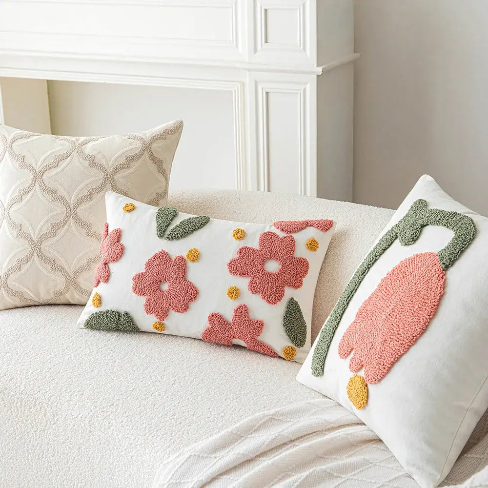 Geometric embroidery beige & taupe cushion cover living room pillow