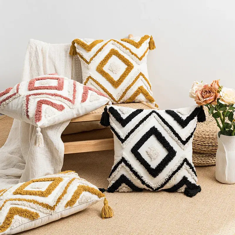 Geometric embroidery boho cushion cover living room throw pillow
