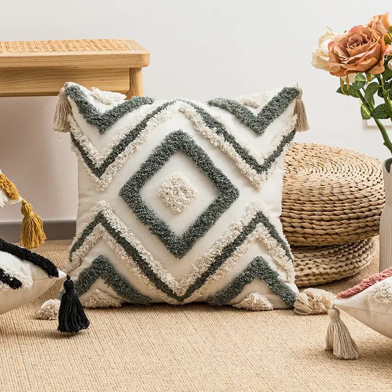 Geometric embroidery boho cushion cover living room throw pillow