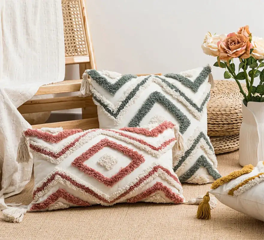 Geometric embroidery boho cushion cover living room throw pillow