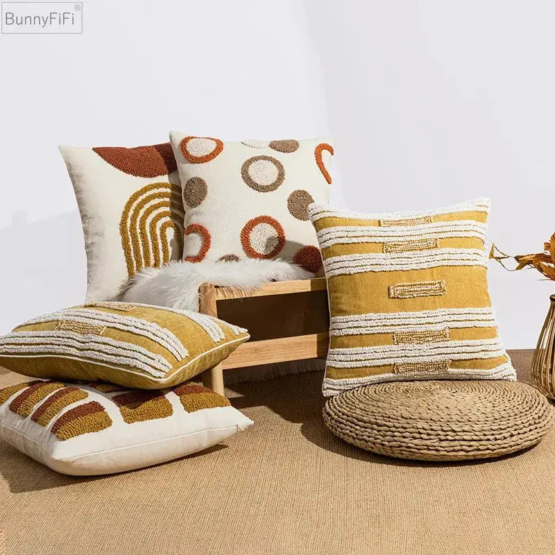 Geometric embroidery circle cushion cover living room earthy decor