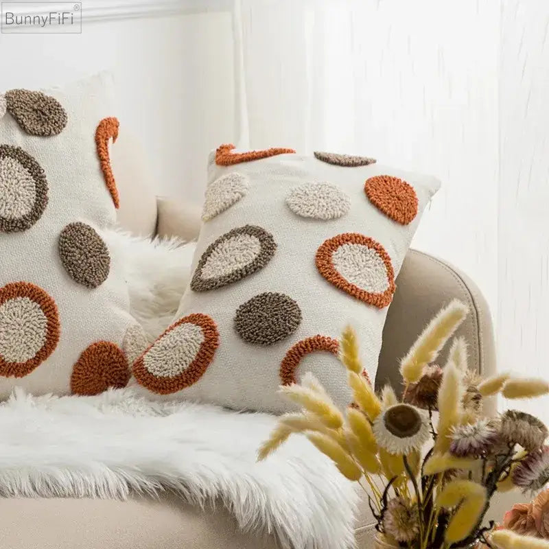 Geometric embroidery circle cushion cover living room earthy decor