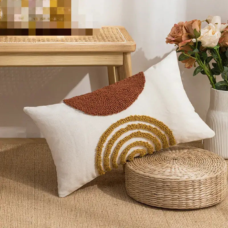 Geometric embroidery circle cushion cover living room earthy decor