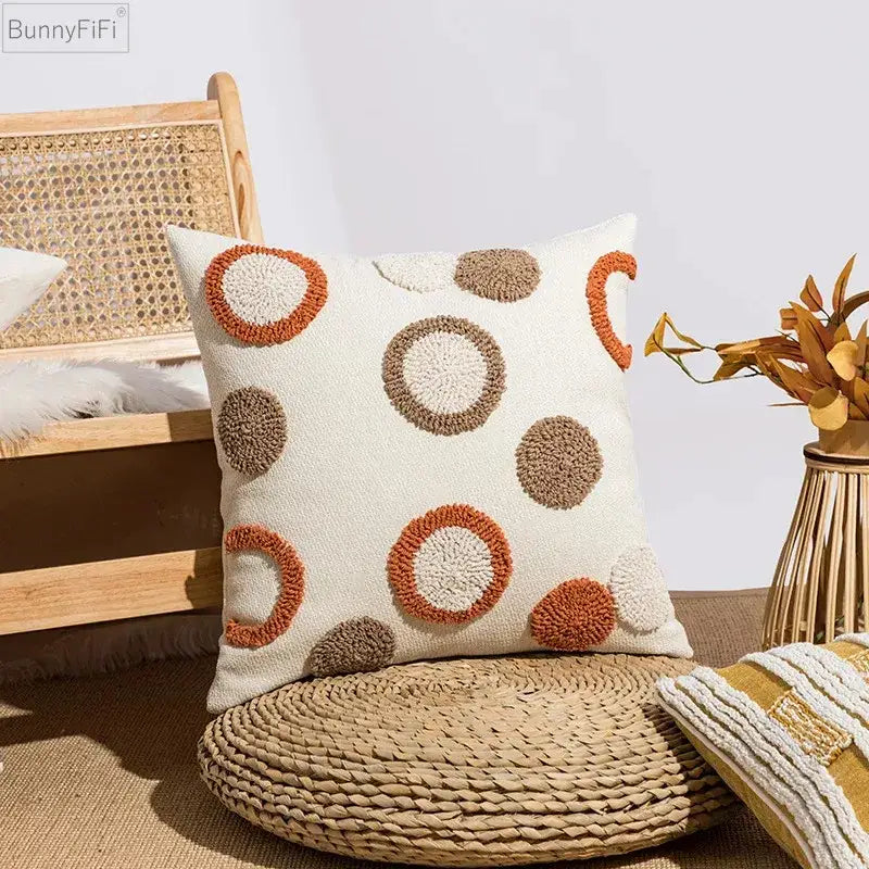 Geometric embroidery circle cushion cover living room earthy decor