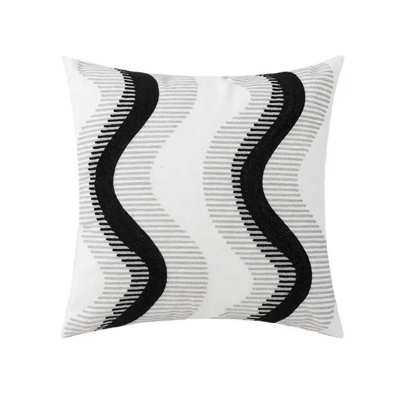Geometric embroidery cushion cover black & grey living room decor