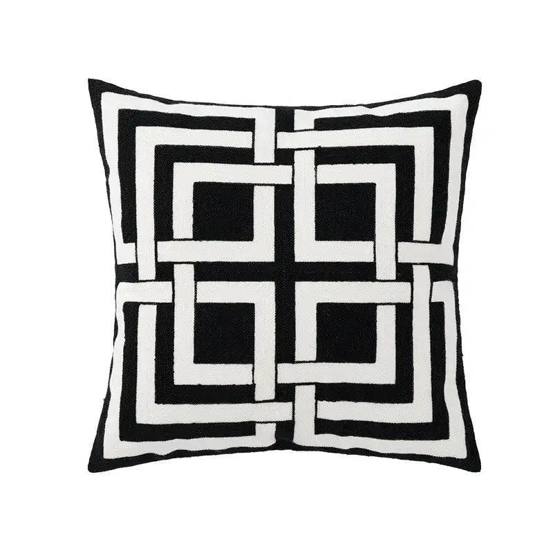 Geometric embroidery cushion cover black & grey living room decor